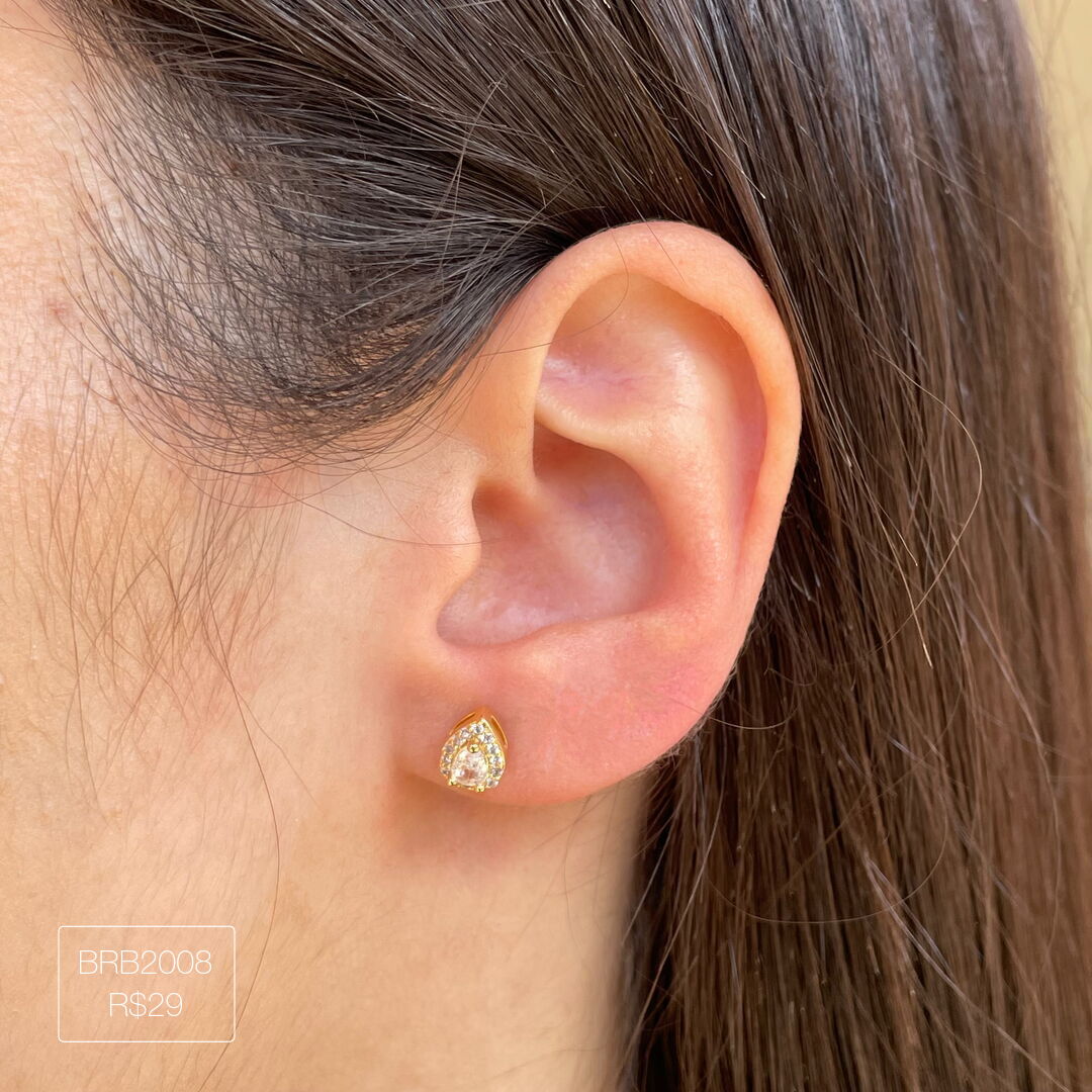 Brinco Gota Cristal Cravejada em Volta Dourada